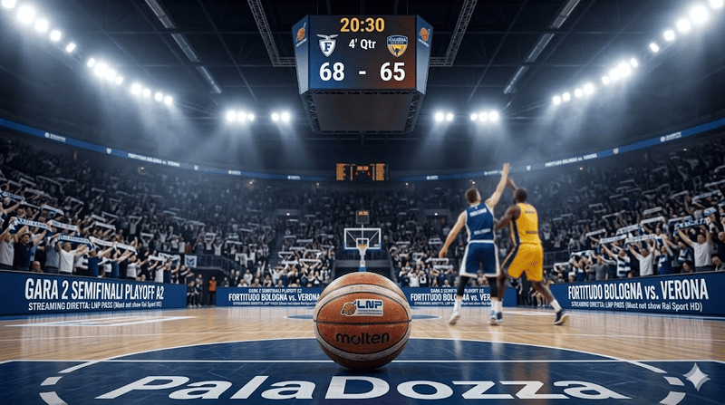 Azione di gioco durante Gara 2 dei Playoff di Basket A2 tra Bologna e Verona.