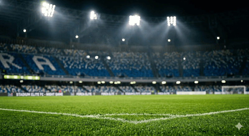 Campo da calcio visto dal luogo del calcio d'angolo prima di semifinale Playoff Serie C.