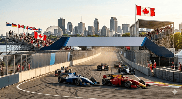 Auto da Formula 2 impegnate sul tracciato del GP del Canada.