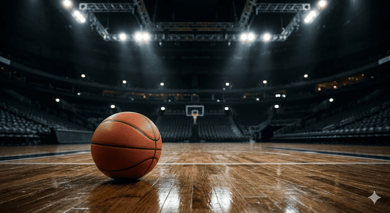 Palla da basket sul parquet prima di Gara 5 dei Playout A2