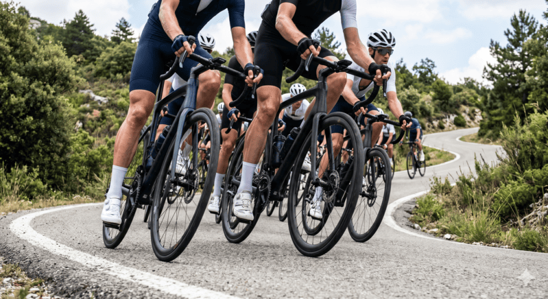 Ciclisti professionisti in salita durante la quarta tappa del Giro d'Italia 2026