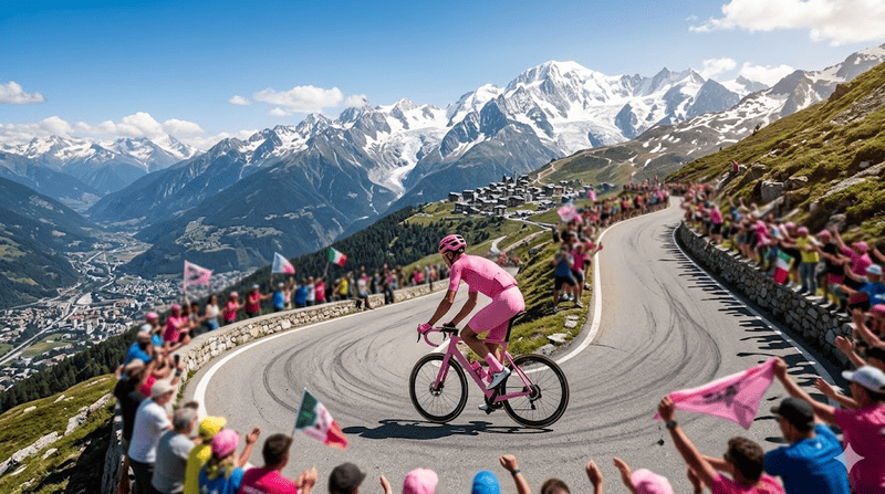 La maglia Rosa impegnata in una delle salite del Giro.