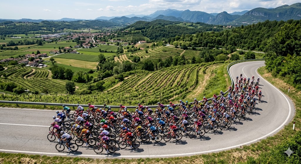 Il gruppo compatto di atlete durante la terza tappa del Giro d'Italia Women in Friuli.