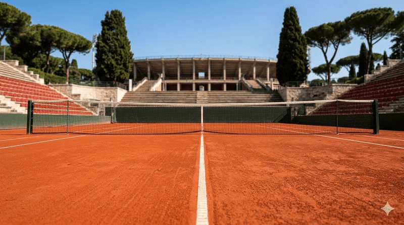 Campo vuoto in terra battuta al Foro Italico di Roma