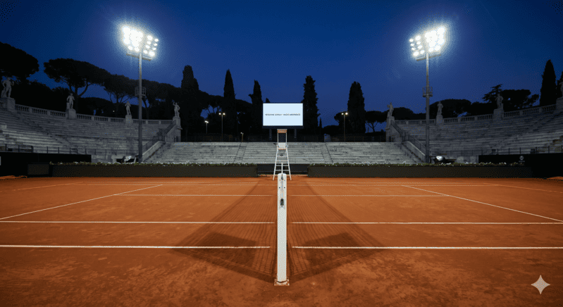 Campo Centrale Foro Italico Roma serale vuoto prima di Musetti IBI26