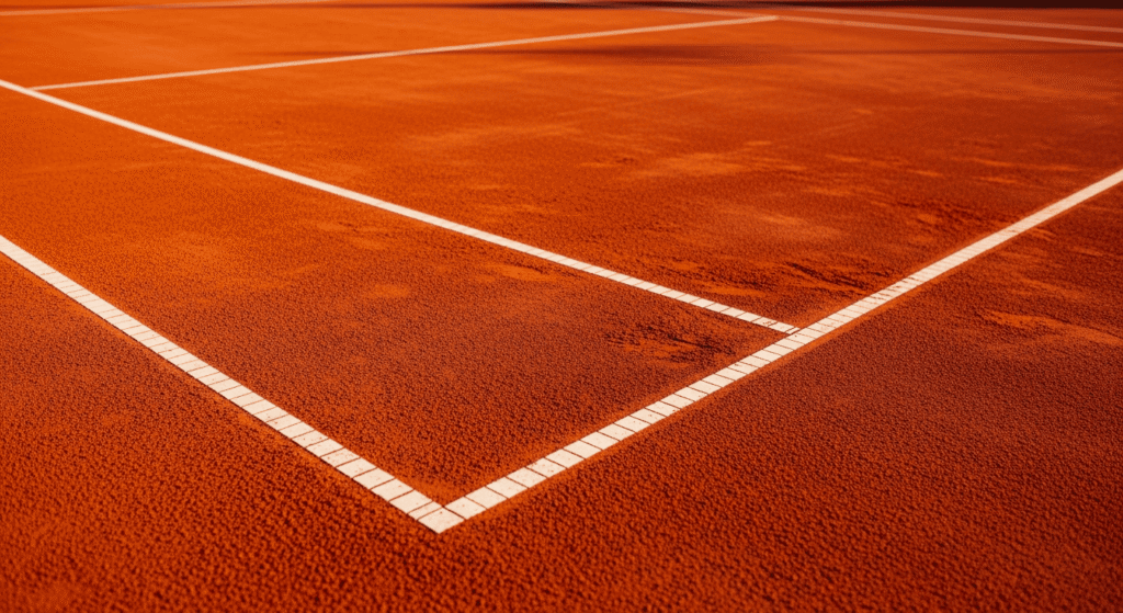 Angolo di un campo da tennis in terra battuta