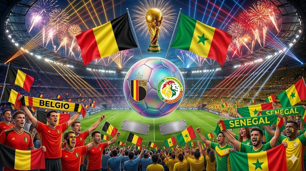 Tifosi di Belgio e Senegal sugli spalti prima del fischio d'inizio.