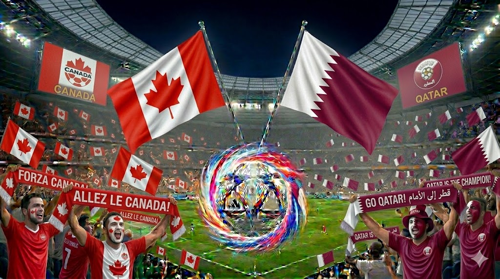 Tifosi di Canada e Qatar festanti prima della sfida mondiale.