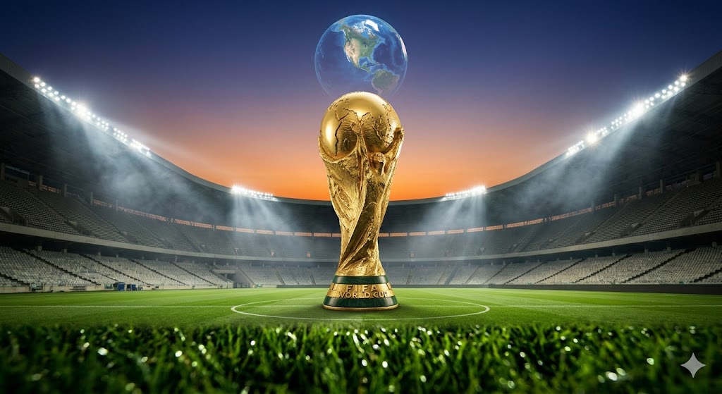 Coppa del Mondo di calcio in stadio vuoto prima dei Mondiali 2026.