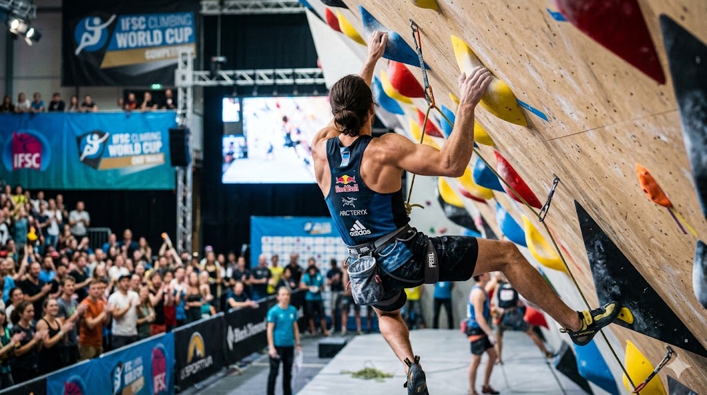 Atleta professionista impegnato nella tappa di Coppa del Mondo di Innsbruck 2026.