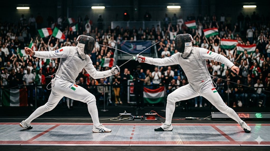 Schermidori in pedana nella terza giornata degli Europei di scherma 2026.