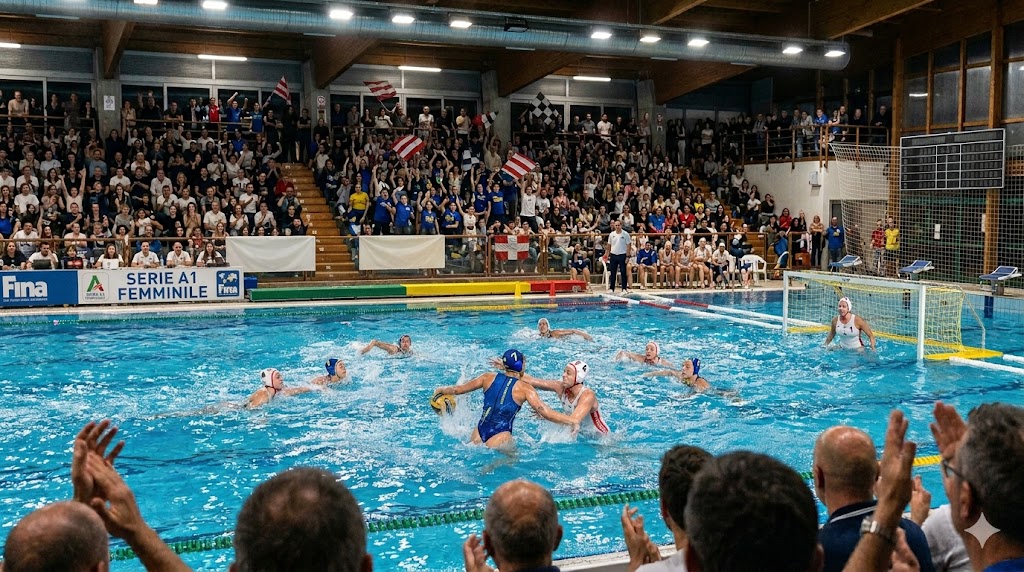Azione di gioco durante la finale scudetto di pallanuoto femminile 2026.