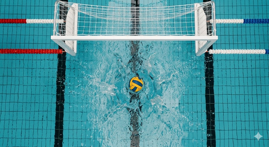 Pallone in procinto di entrare in porta durante sfida di Pallanuoto A1 Femminile (Playout).