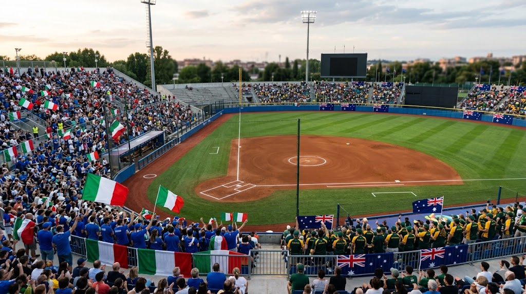 Tifosi di Italia e Australia prima la partita valida per i Mondiali di Softball 2026.