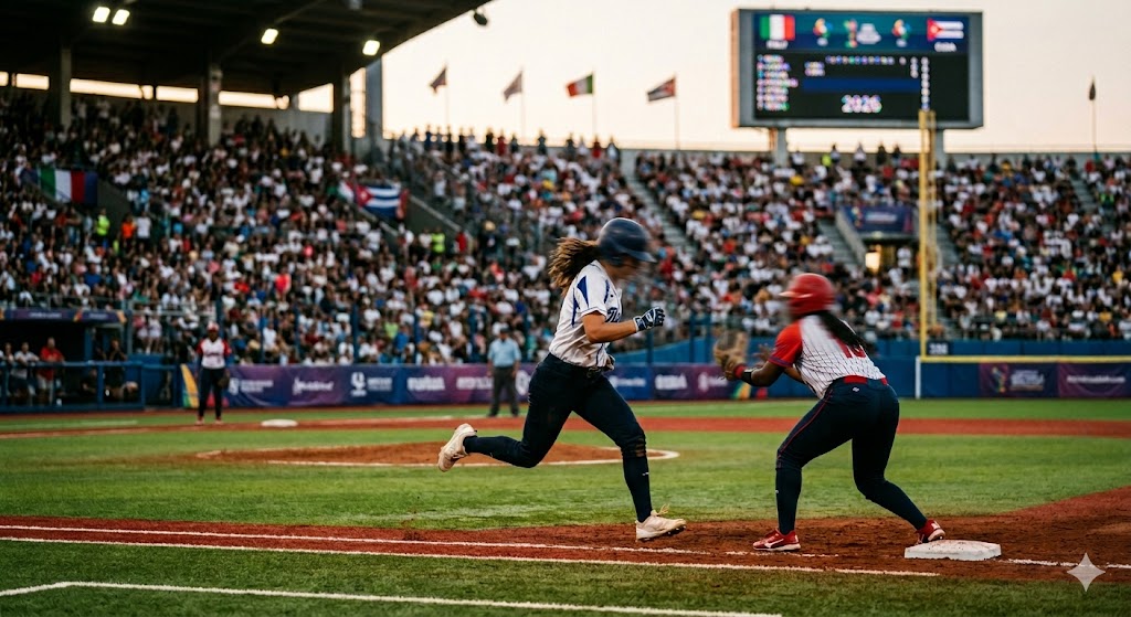 Scena di gioco tra Italia e Cuba ai Mondiali di Softball 2026.