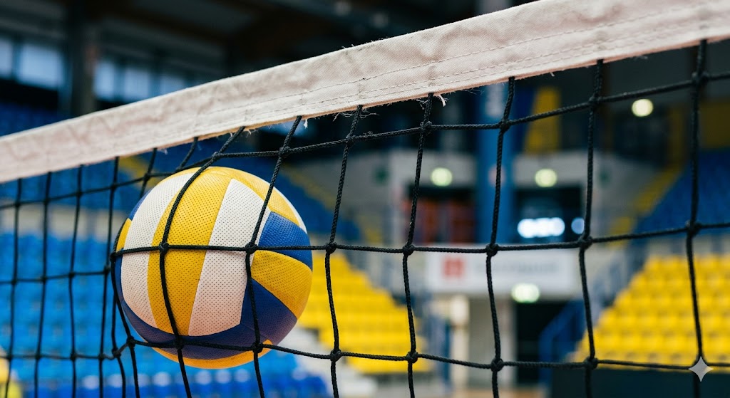 Pallone nella rete di un impianto in attesa di Italia - Germania (VNL Maschile 2026).
