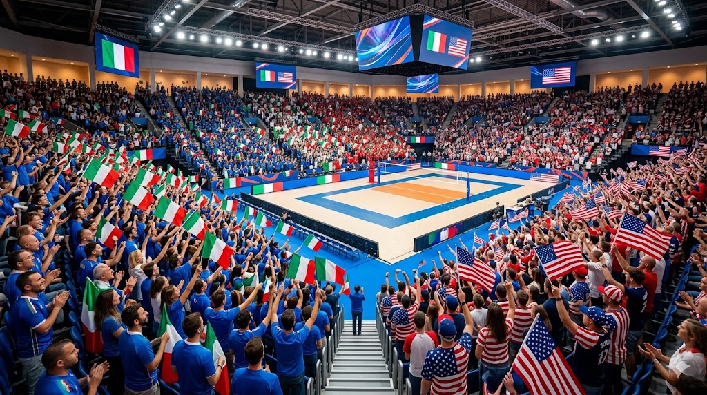 Palazzetto colmo di gente prima di Italia - USA per la VNL 2026.