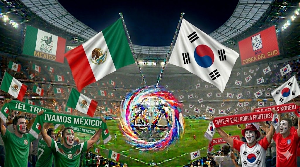 Messico e Corea del Sud pronte a scendere in campo accolte dai loro tifosi.