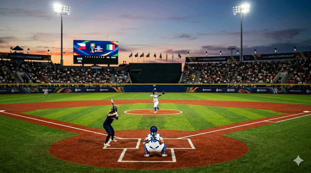 Italia in campo in un match dei Mondiali di Softball 2026.
