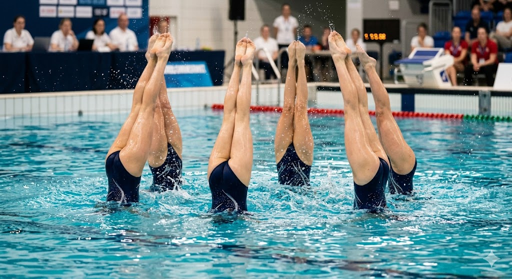 Atlete azzurre impegnate nel loro esercizio di nuoto artistico durante la tappa di Coppa del Mondo di Toronto.