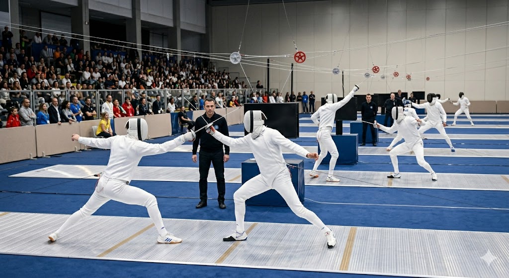 Atleti di Pentathlon Moderno impegnati nella tappa di Coppa del Mondo di Budapest.