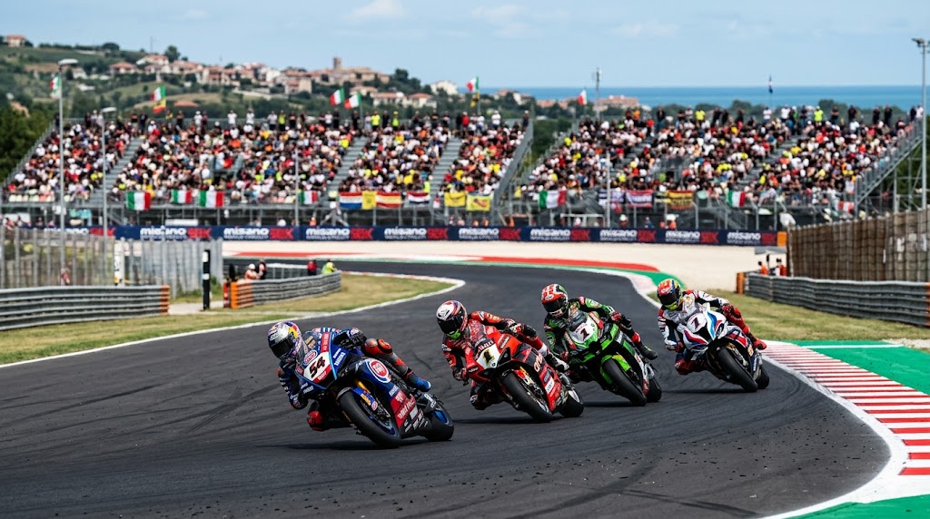 Moto da SBK in pista durante il GP di Misano.