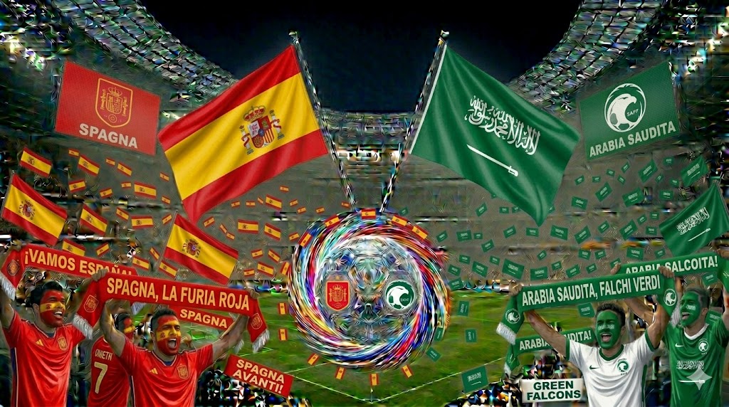 Tifosi di Spagna e Arabia Saudita prima del match Mondiale.