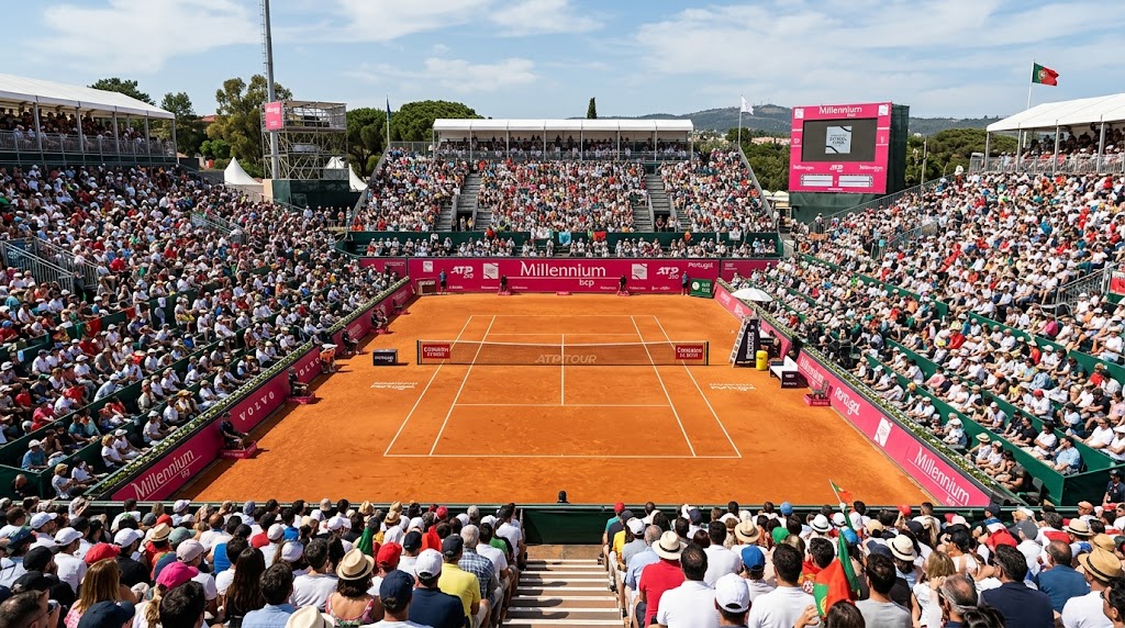 Darderi Blockx Estoril 2026, stadio pieno prima dell'arrivo dei giocatori.