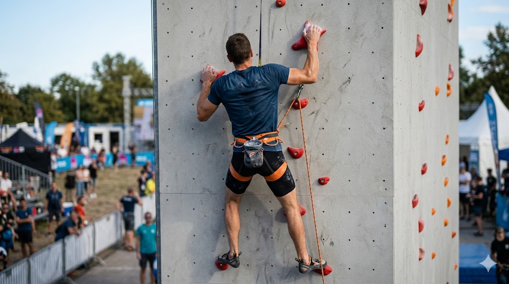 Atleta si arrampica nello speed.