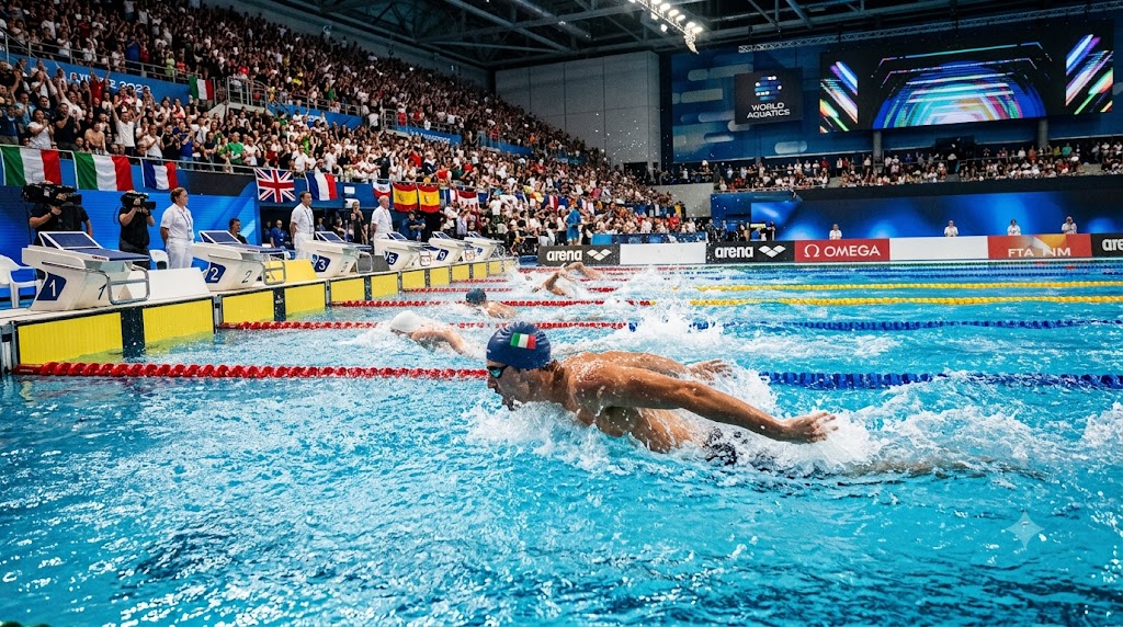 Europei Nuoto 2026 programma, immagine di una gara in corso.