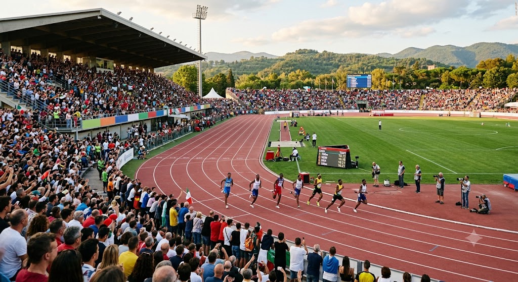 Atleti impegnati sulla pista di atletica agli Europei U18 2026.