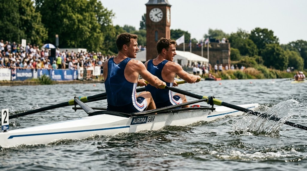 Europei canottaggio Varese 2026: equipaggio del due senza britannico in fase di allenamento.