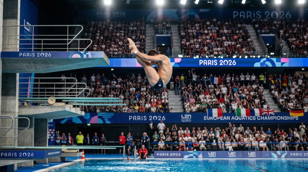 Tuffatore professionista nell'immagine che presenta il palinsesto sportivo 27 luglio 2 agosto 2026