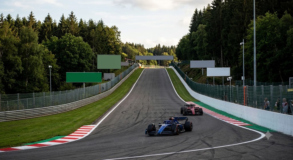 Vetture in pista nell'iconico circuito di Spa Francorchamps.