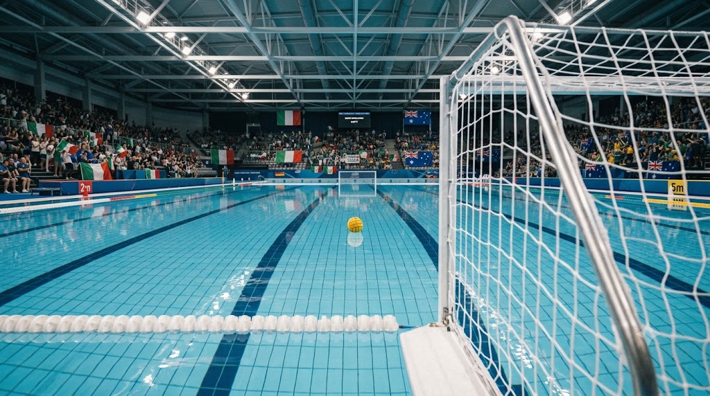 Palazzetto di pallanuoto di Sydney prima della sfida per il terzo posto di Wolrd Cup maschile tra Italia e Australia.