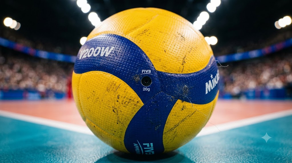 Dettaglio di un pallone di volley che verrà utilizzato per la Finale terzo posto Italia - Cina VNL Femminile 2026.