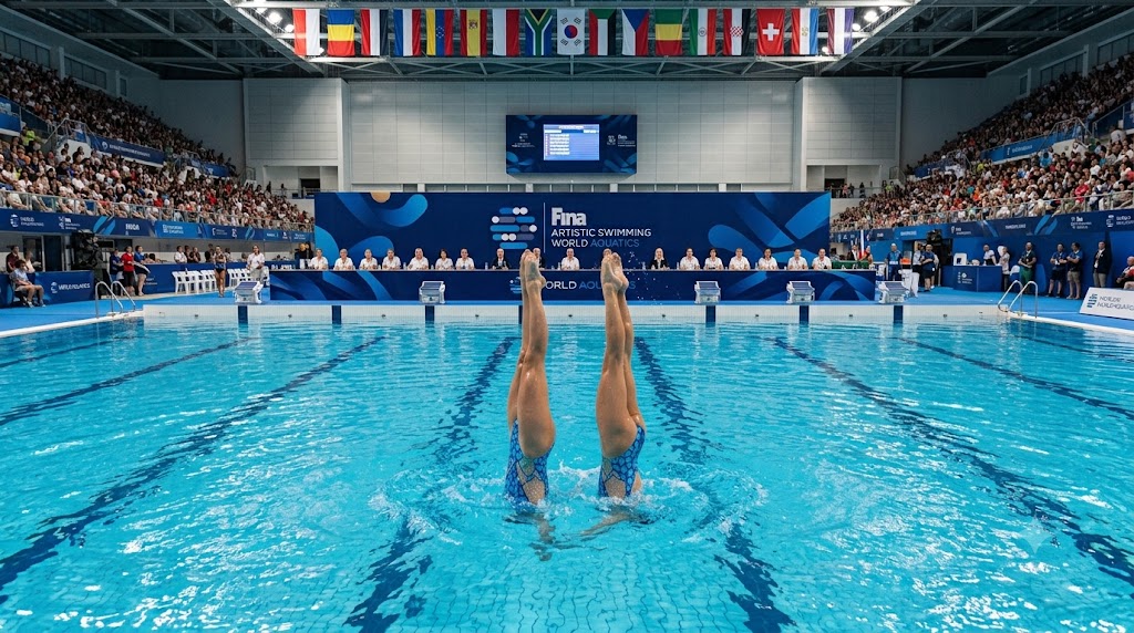 Atlete professioniste durante gli Europei di nuoto artistico 2026.