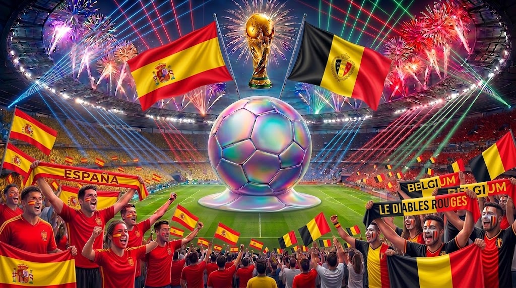 Tifosi di Spagna e Belgio prima della sfida ai Mondiali di calcio.