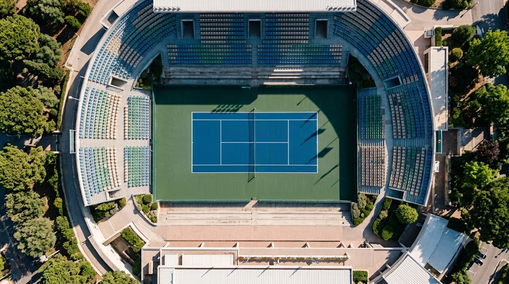 Palazzetto del tennis di Praga visto dall'alto.