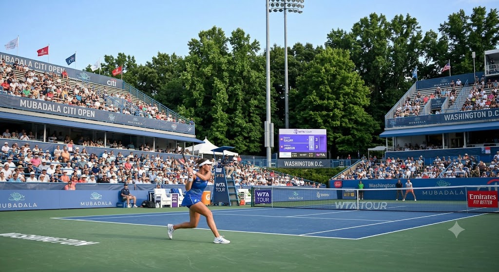 Giocatrici in campo al WTA Washington 2026.