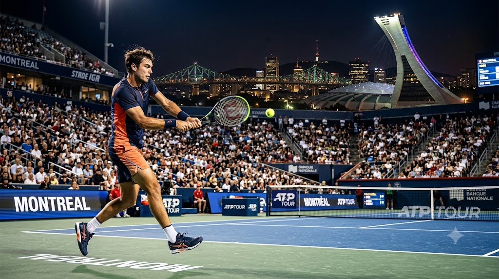 ATP Montreal 2026, tennista colpisce la pallina di rovescio.