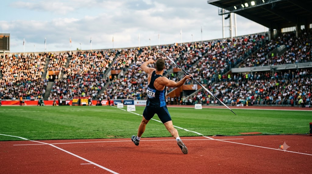 Atletics Europei Birmingham 2026, giavellottista impegnato nelle qualificazioni.