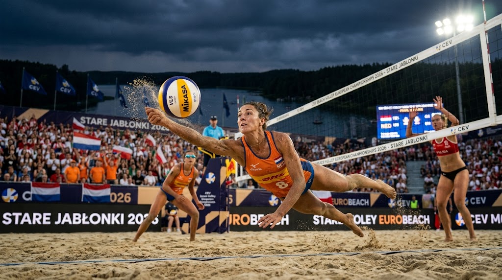 Europei beach volley 2026, azione di gioco.