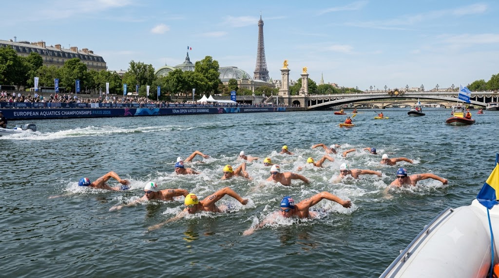 Europei Nuoto 2026 programma 8 agosto, nuotatori annaspano nella Senna.