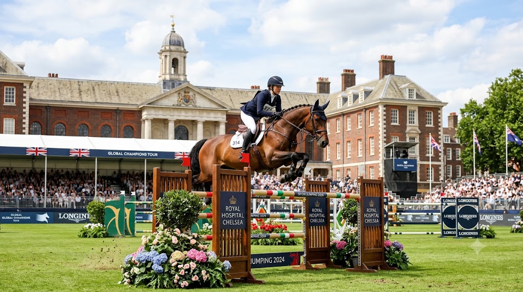 Global Champions Tour Londra cavallo durante il salto.