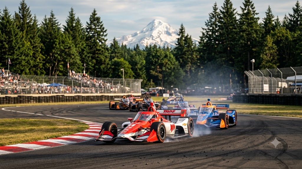 IndyCar Grand Prix of Portland 2026, auto durante il giro di riscaldamento.