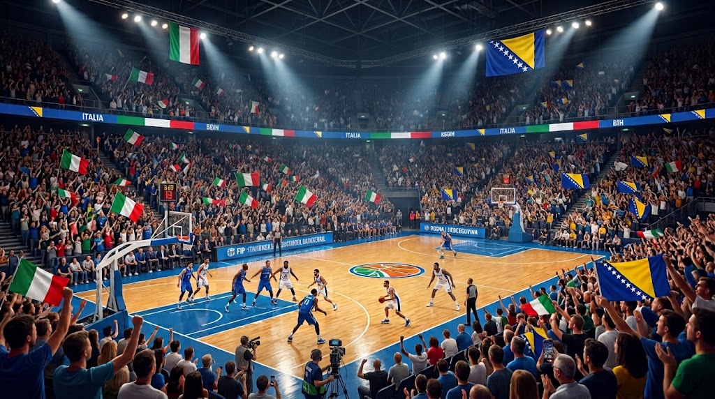 Italia e Bosnia in campo per un match ufficiale di basket.