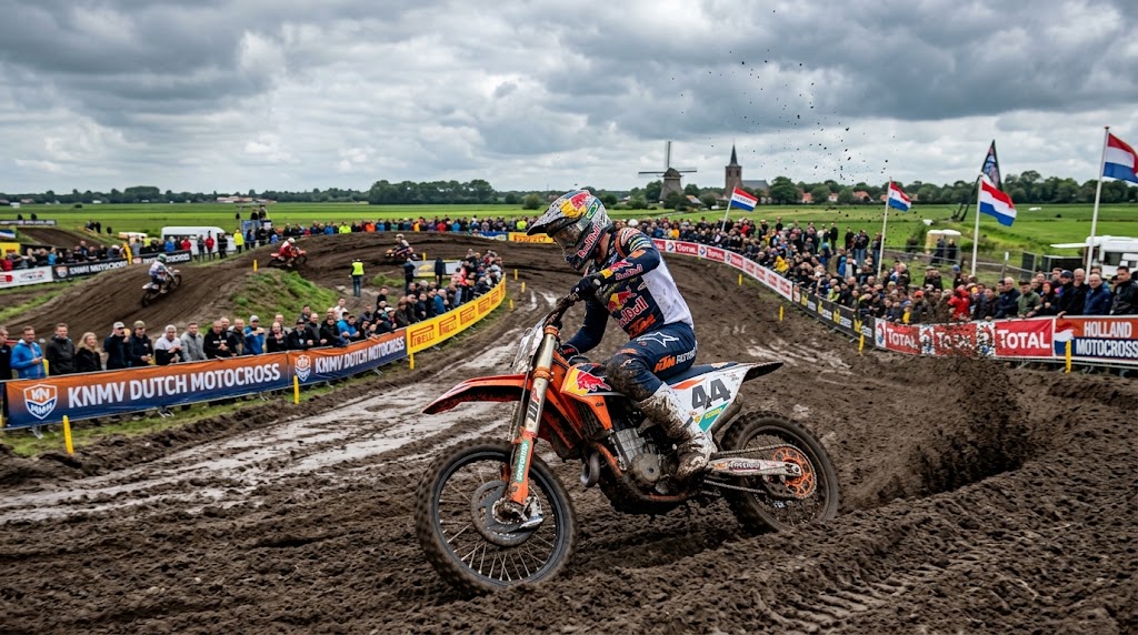 Motocross GP Paesi Bassi 2026, curva a gomito sulla pista.