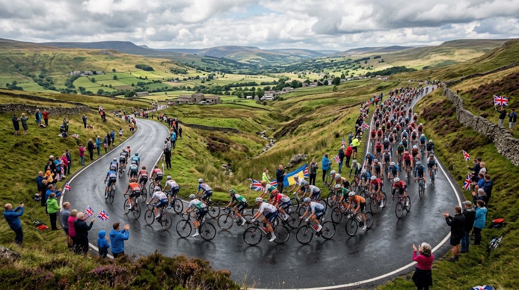 Tour of Britain 2026, corridori impegnati nella prima tappa.