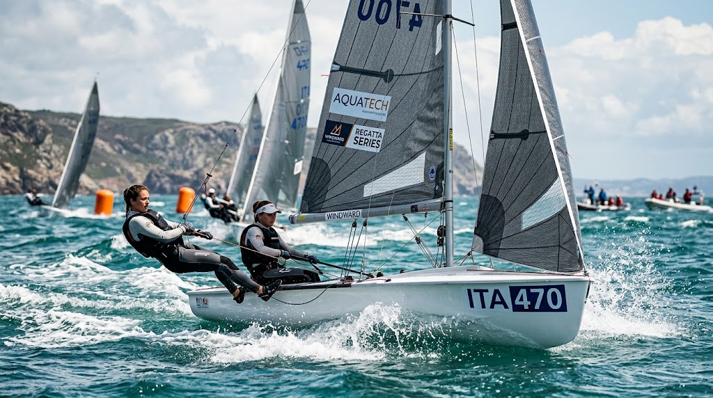 Vela Mondiali Enoshima 2026, equipaggio azzurro in acqua.